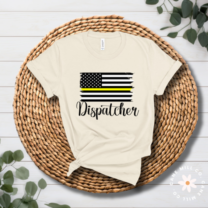 911 Dispatcher-Thin Line Flag-Cursive -Adult Tee