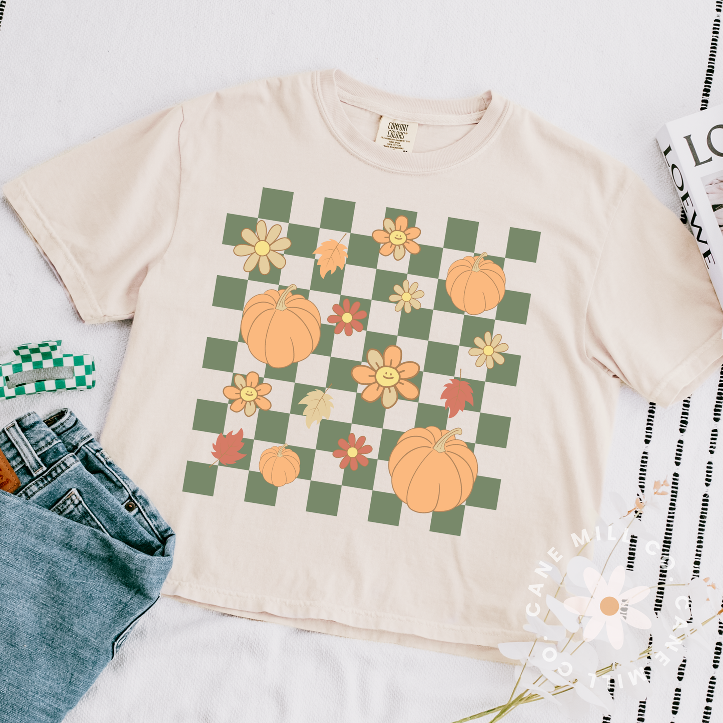 Green Pumpkin Plaid- Kids Tee