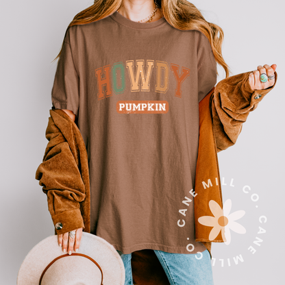 Howdy Pumpkin Varsity Letters- Adult Tee