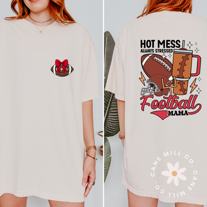 Hot Mess Football Mama - Front/Back Adult Tee